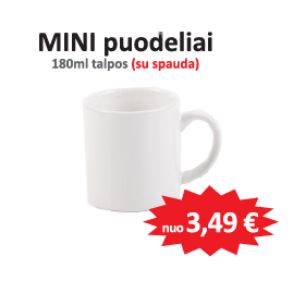 Baltas "MINI" puodelis su spauda Baltas "MINI" puodelis su spauda