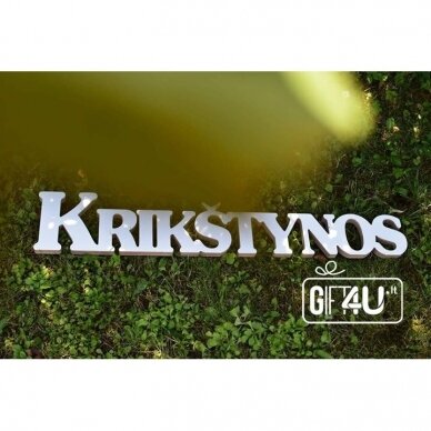 Pastatomas žodis "Krikštynos" (baltas)