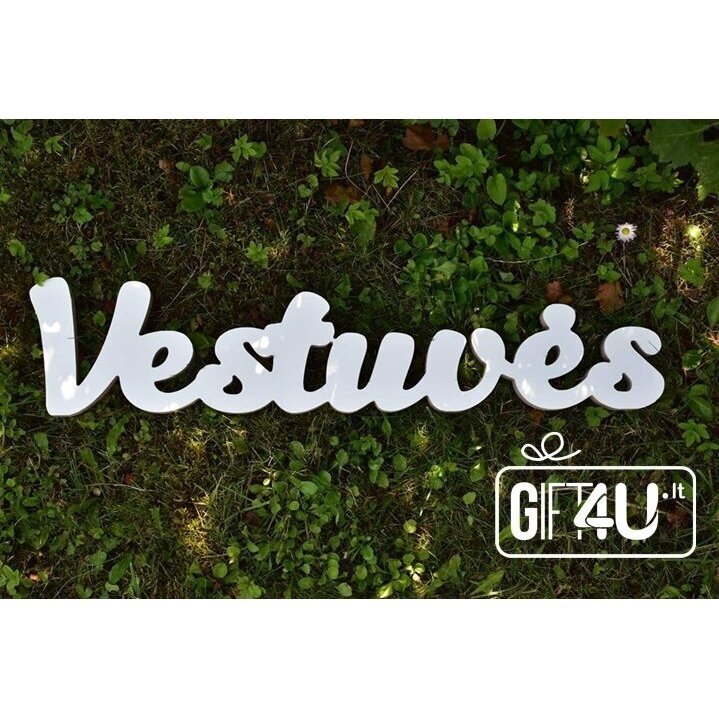 Pastatomas žodis "Vestuvės" (baltas)